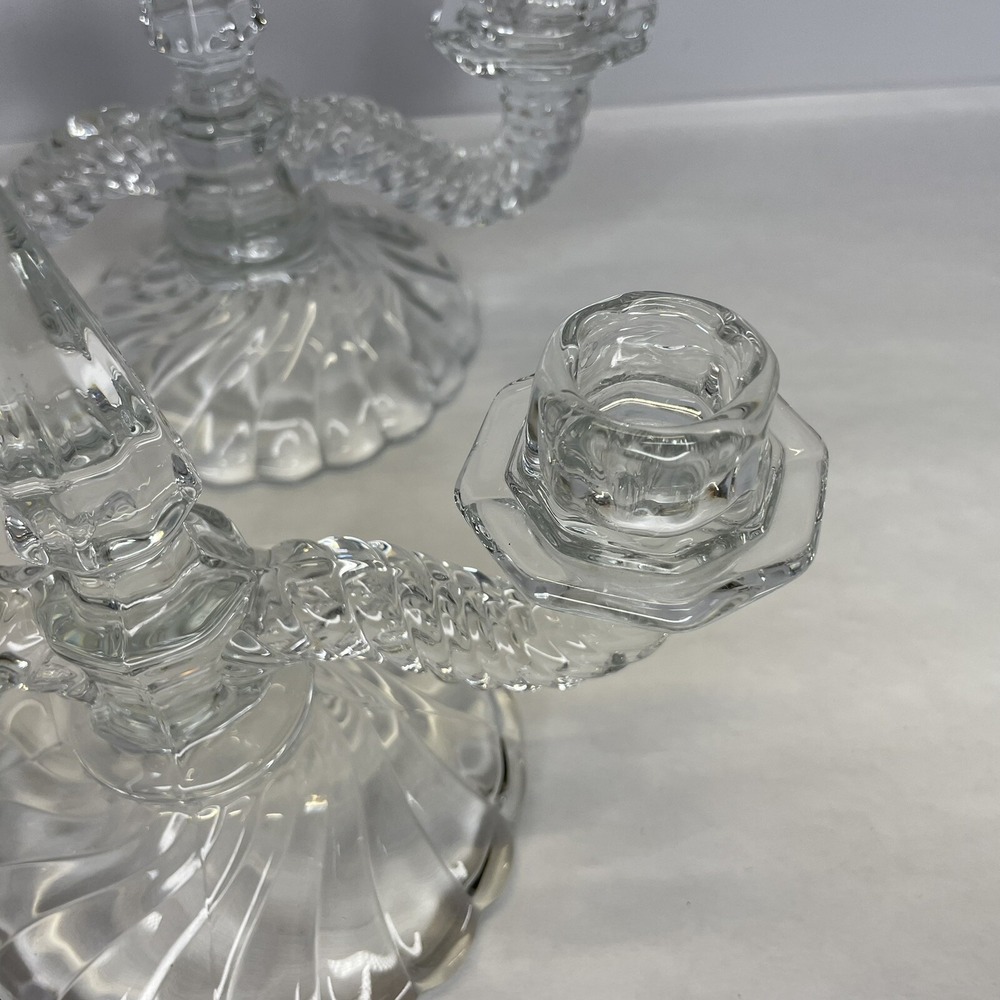 Fostoria Colony Crystal Double Candlesticks 6½"Tall With Center Sphere 8½" Wide - Picture 5 of 11